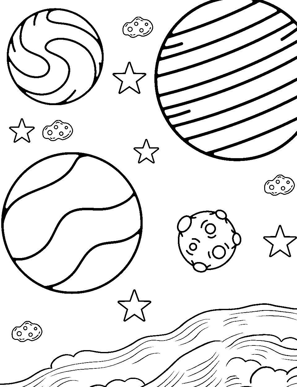 Night Sky Splendor Coloring Page - A sky filled with twinkling stars and planets.