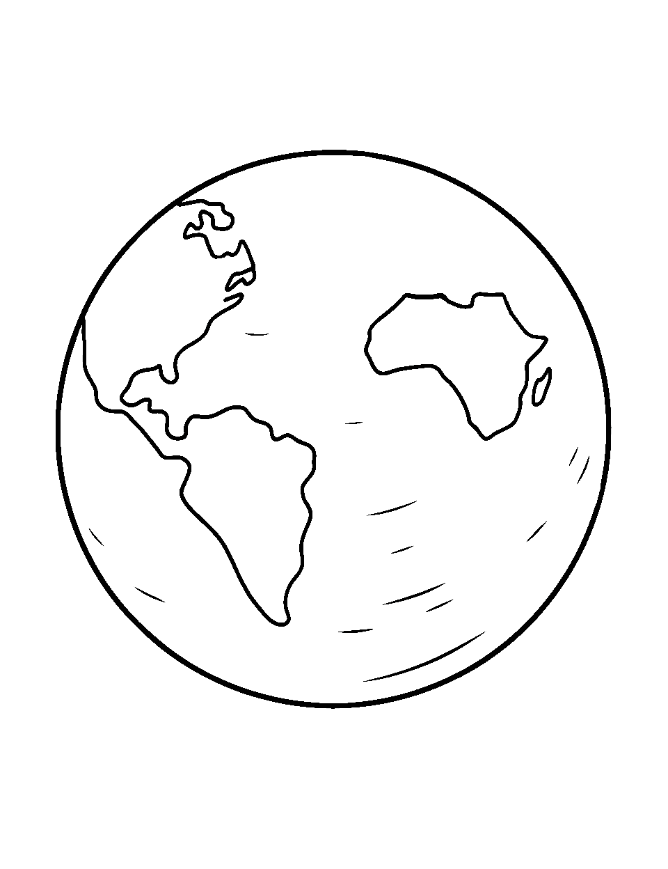 Easy-to-Color Earth Coloring Page - A basic design of Earth, perfect for young kids to color.