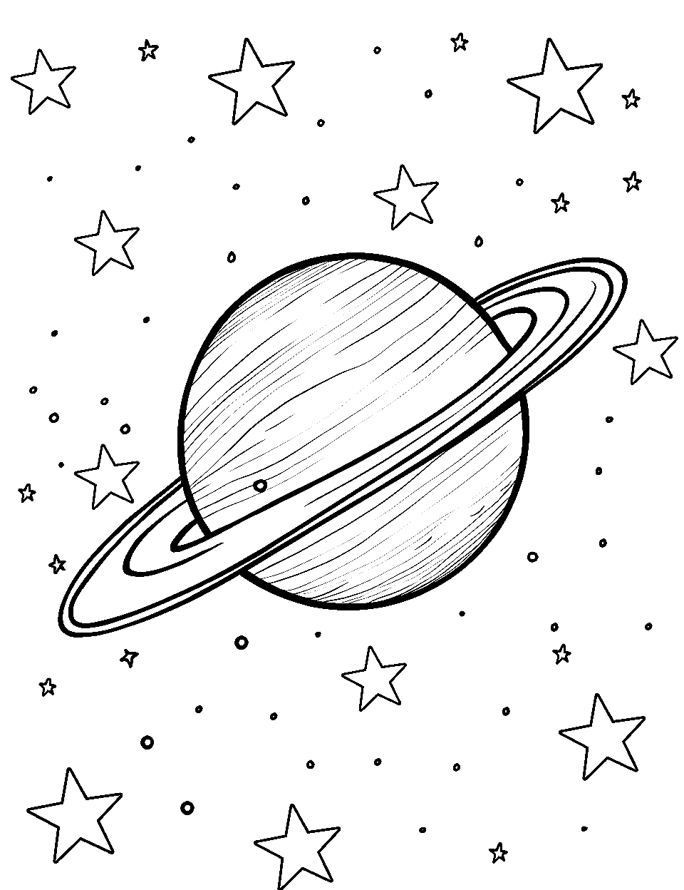 Saturn's Splendid Rings Outer Space Coloring Page - A close-up of Saturn and its dazzling rings against a starry background.