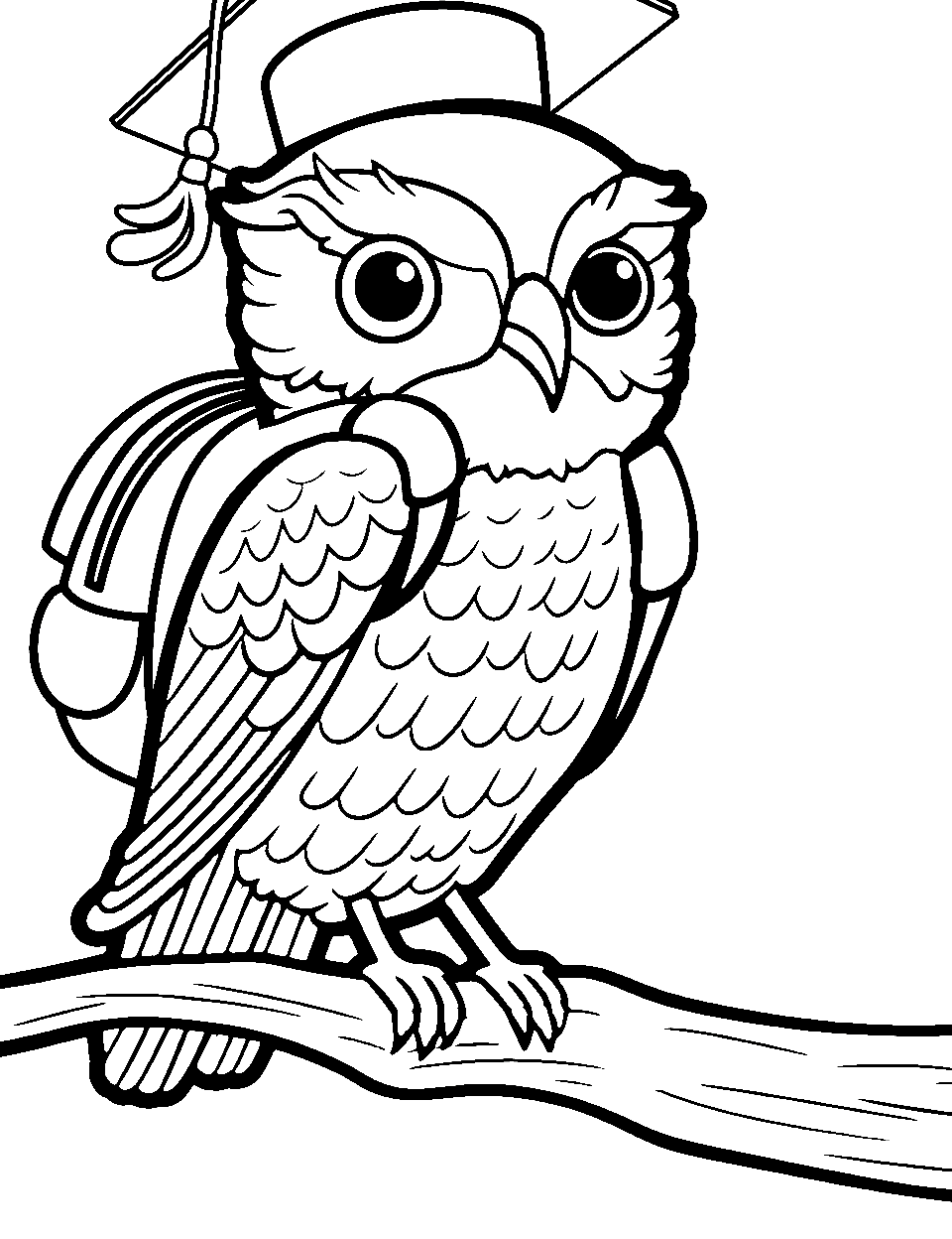 Owl Going to School Coloring Page - An owl with a backpack, ready for school.