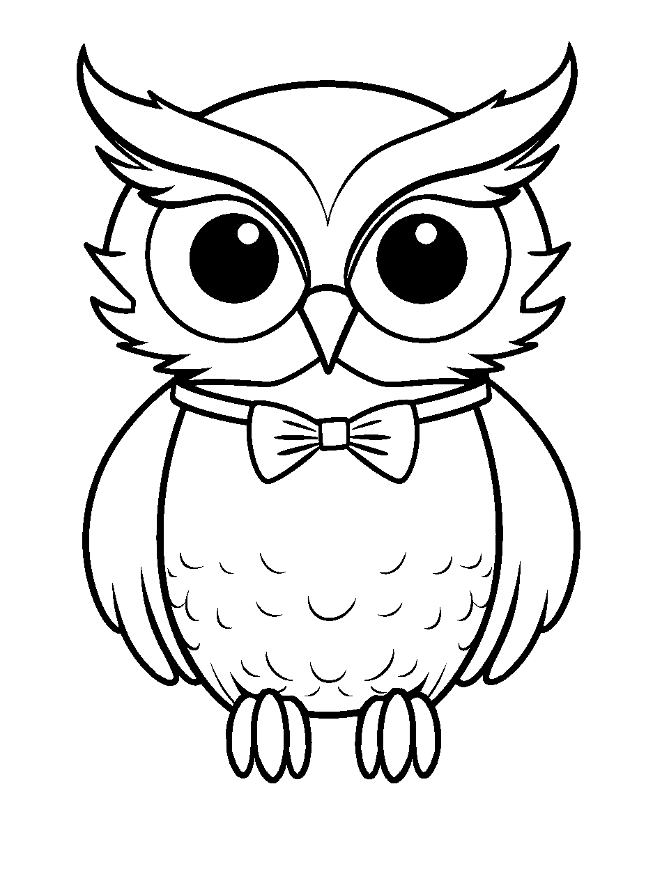 Owl with a Bow Tie Coloring Page - A dapper owl dressed up with a bow tie.