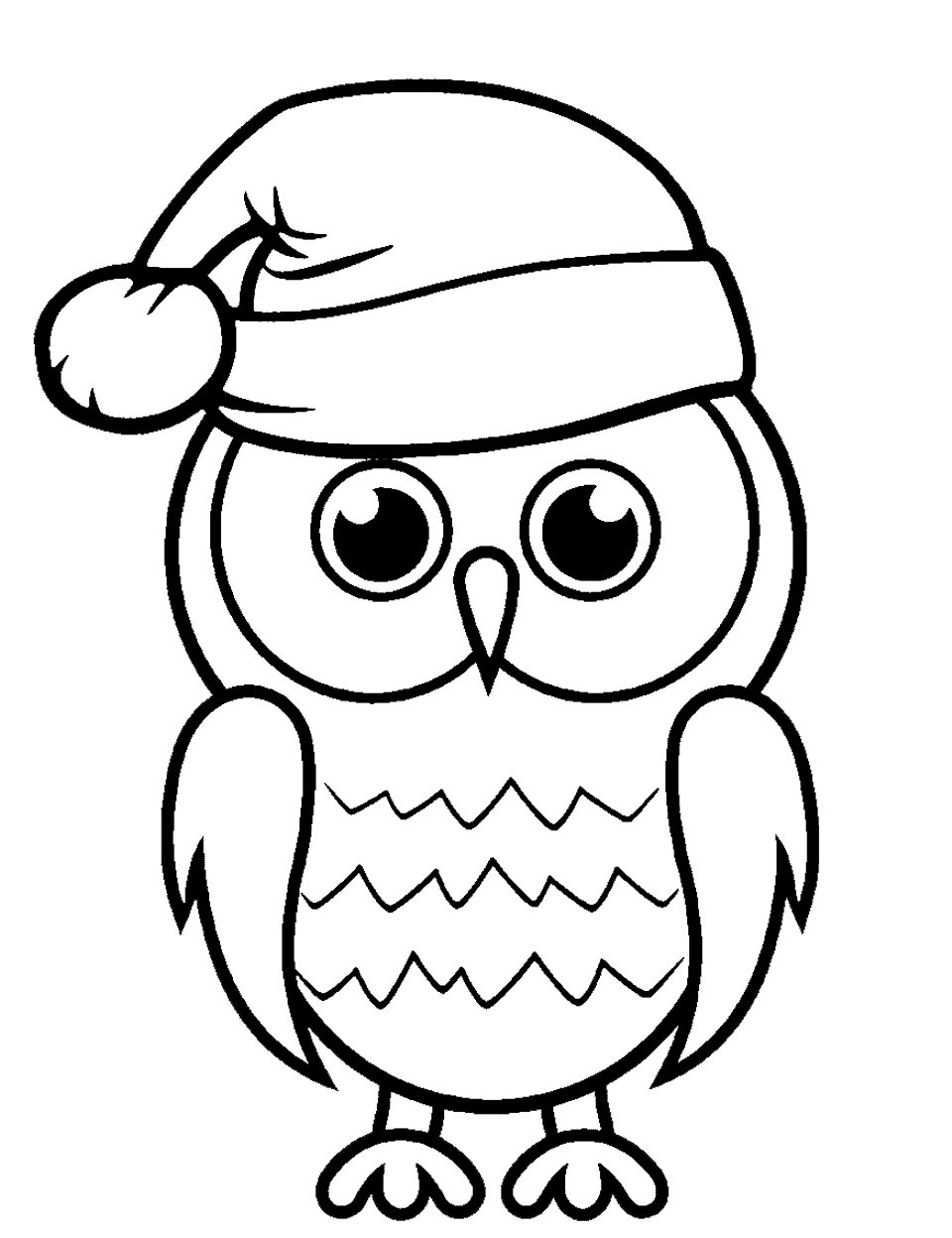 Owl in a Santa Hat Coloring Page - An owl wearing a Santa hat, perfect for Christmas.