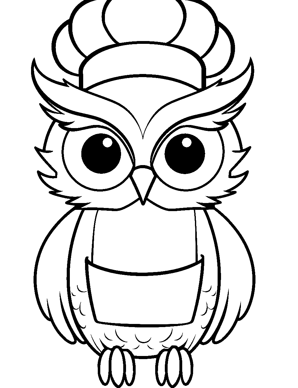Owl as a Chef Coloring Page - An owl dressed as a chef with a cooking hat, ready to cook.