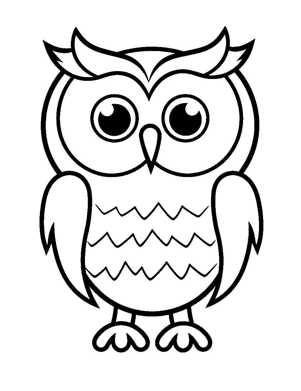 Easy Owl Outline Coloring Page - A simple, bold outline of an owl suitable for young children.