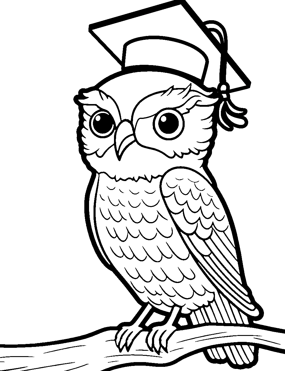 Graduation Owl Coloring Page - An owl wearing a graduation cap, symbolizing achievement.