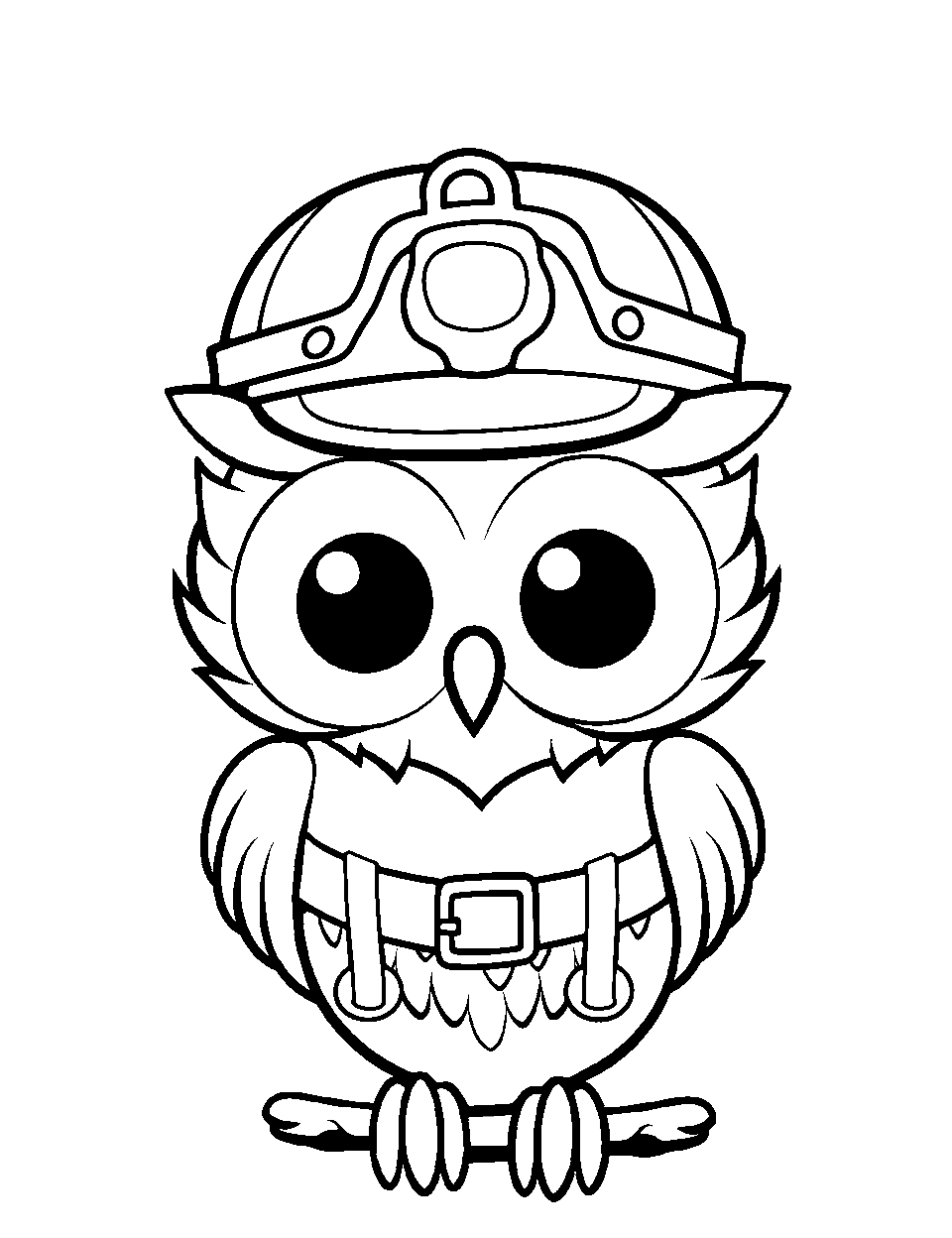 Firefighter Owl Coloring Page - An owl dressed in firefighter gear, ready for action.