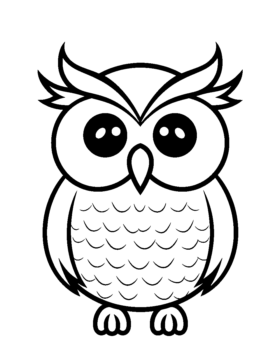 Simple Owl Face Coloring Page - A basic, child-friendly drawing of an owl’s face.