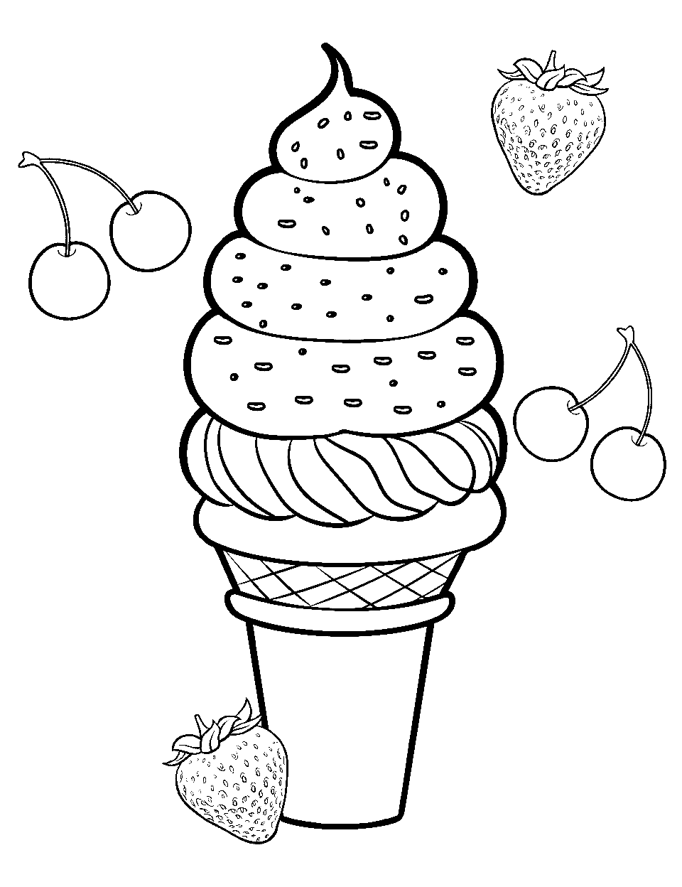Ice Cream Indulgence Coloring Page - An ice cream cone with its toppings showcased along with it.