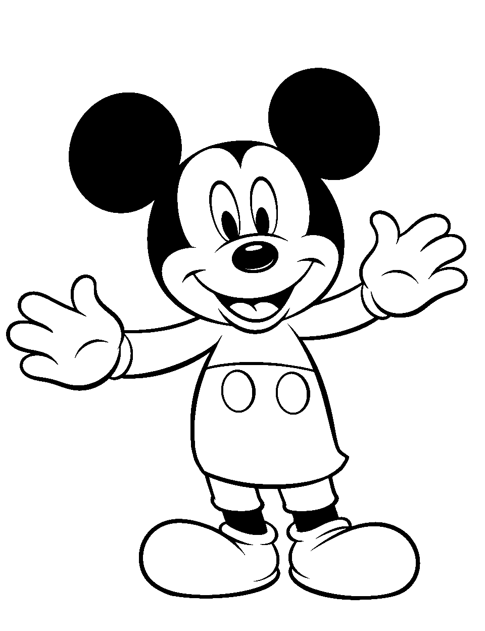 Disney Delight Preschool Coloring Page - Mickey Mouse waving hello.