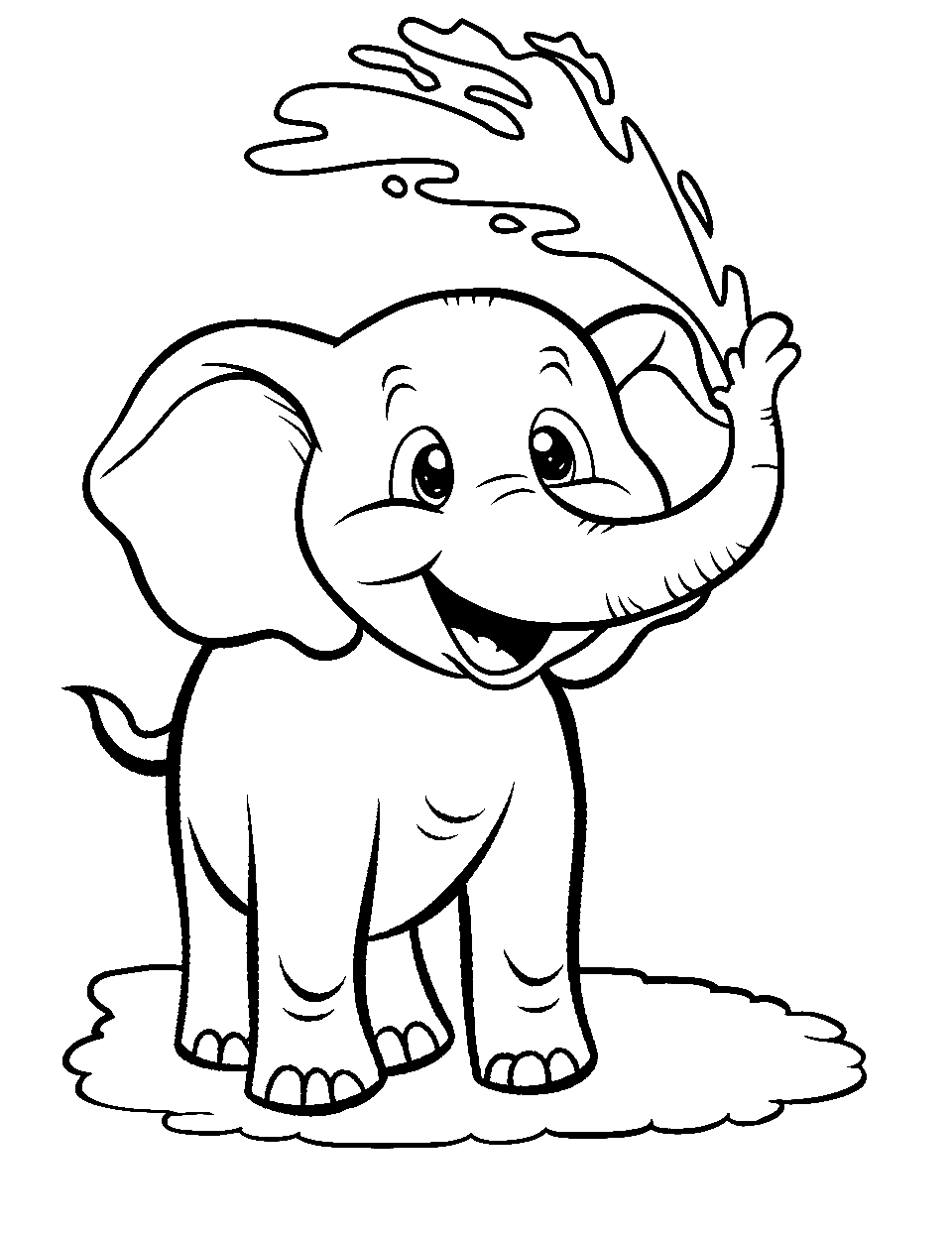 Elephant Excitement Coloring Page - An elephant spraying water from its trunk.