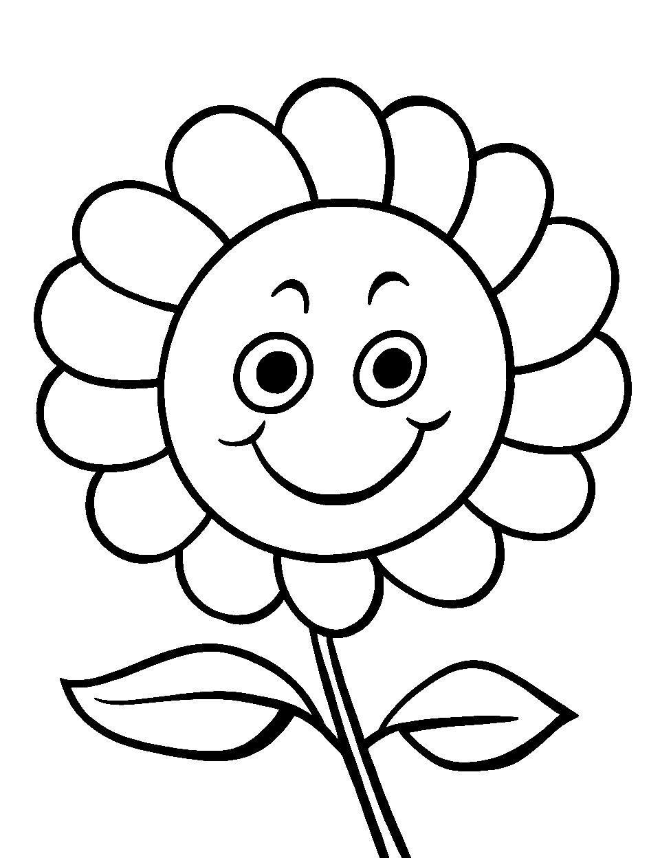 Sunflower Smiles Coloring Page - A sunflower with a smiling face.