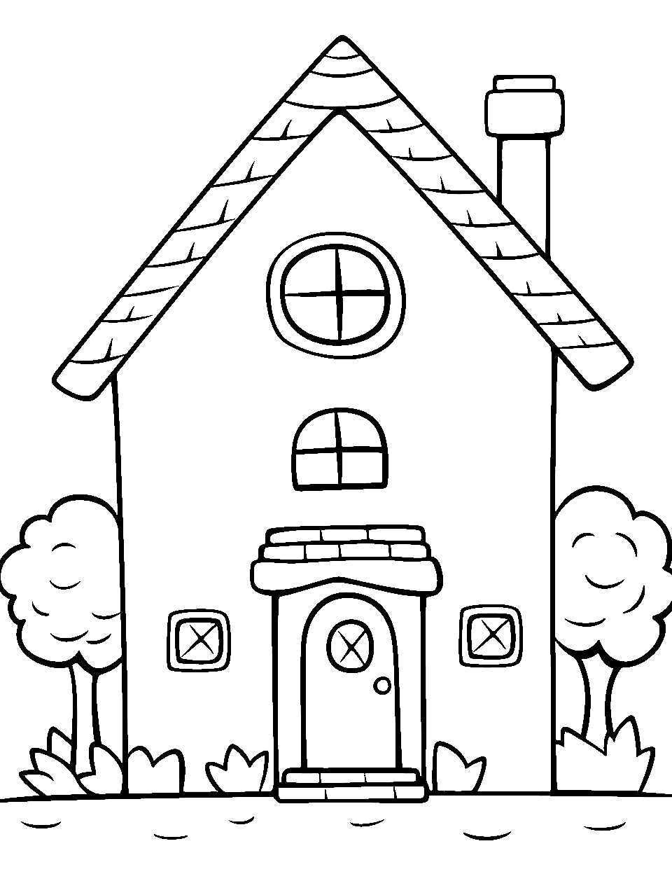 House of Happiness Preschool Coloring Page - A simple house with a front yard.