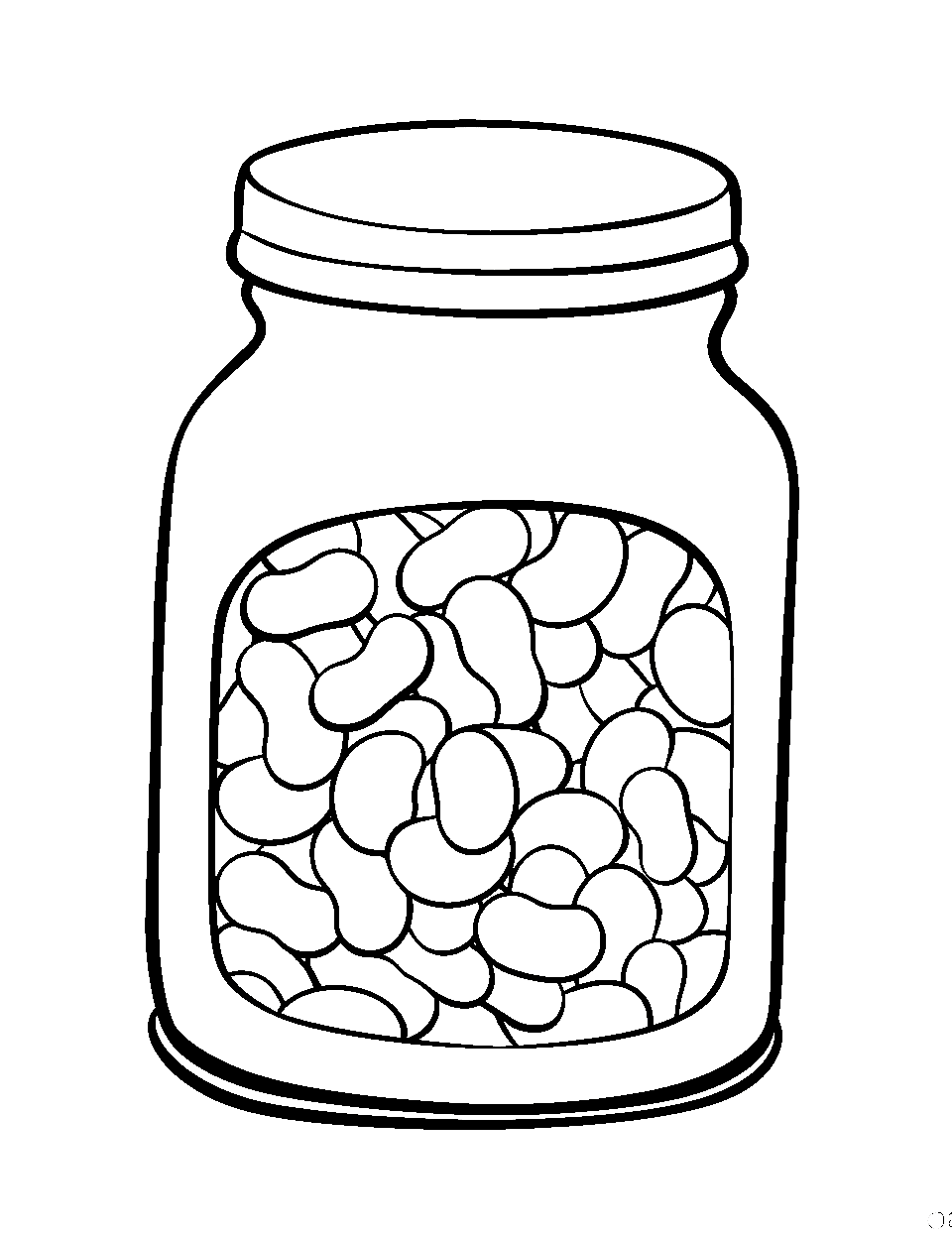 Jellybean Joy Coloring Page - A jar filled with jellybeans ready to be colored in.