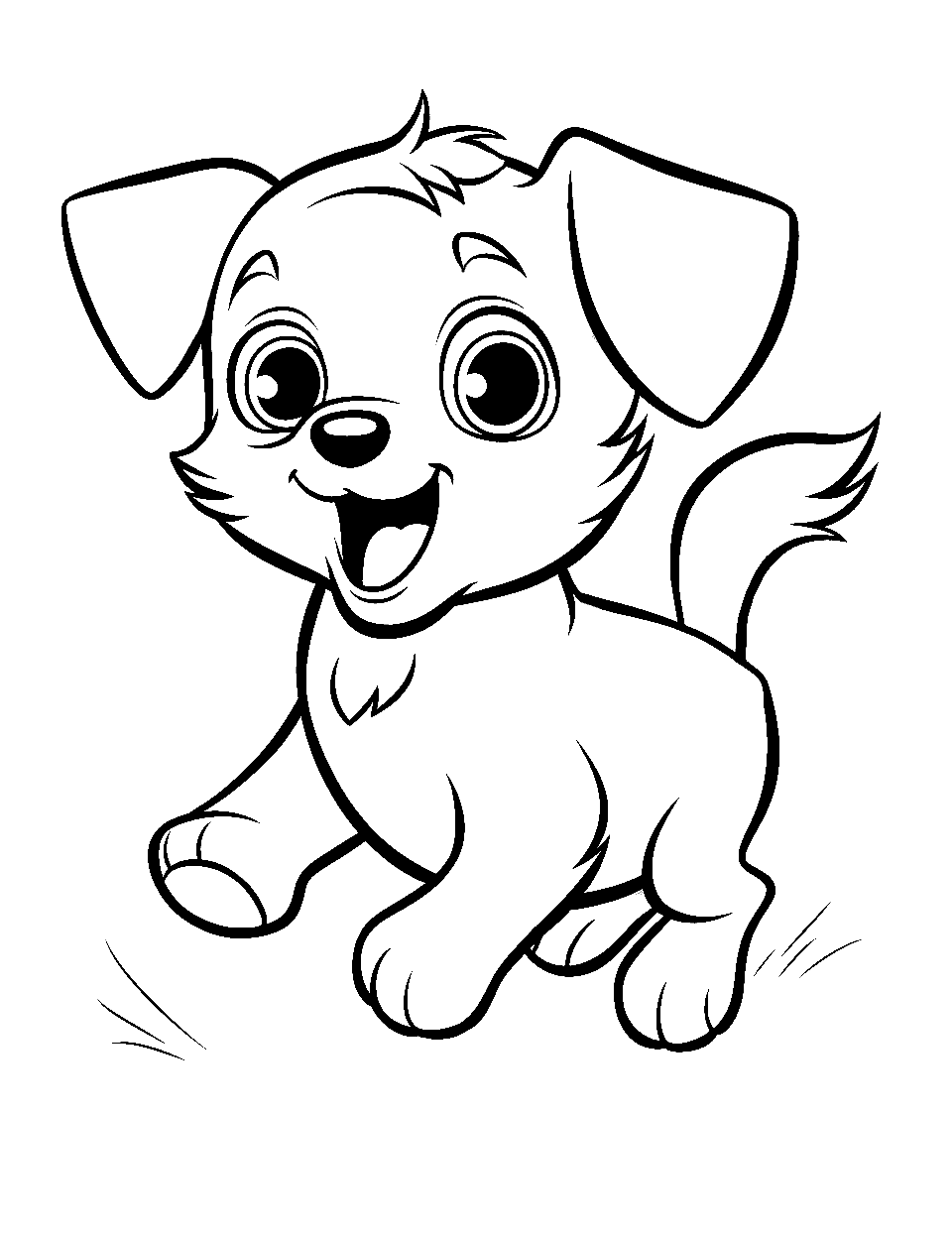 Puppy Play Preschool Coloring Page - A puppy running and playing around.