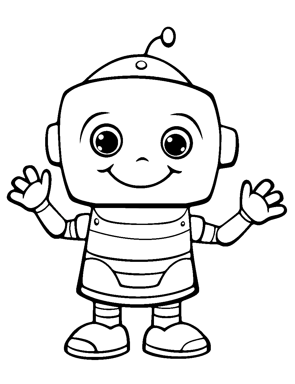 Friendly Robot Preschool Coloring Page - A friendly robot waving hello.