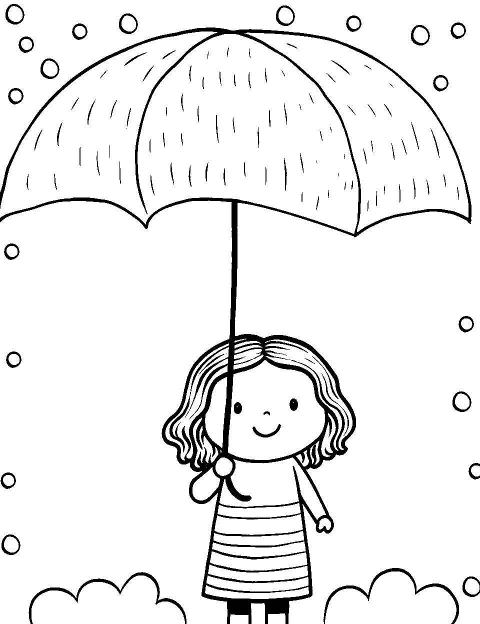 Umbrella Uplift Preschool Coloring Page - A child holding an umbrella in the rain.