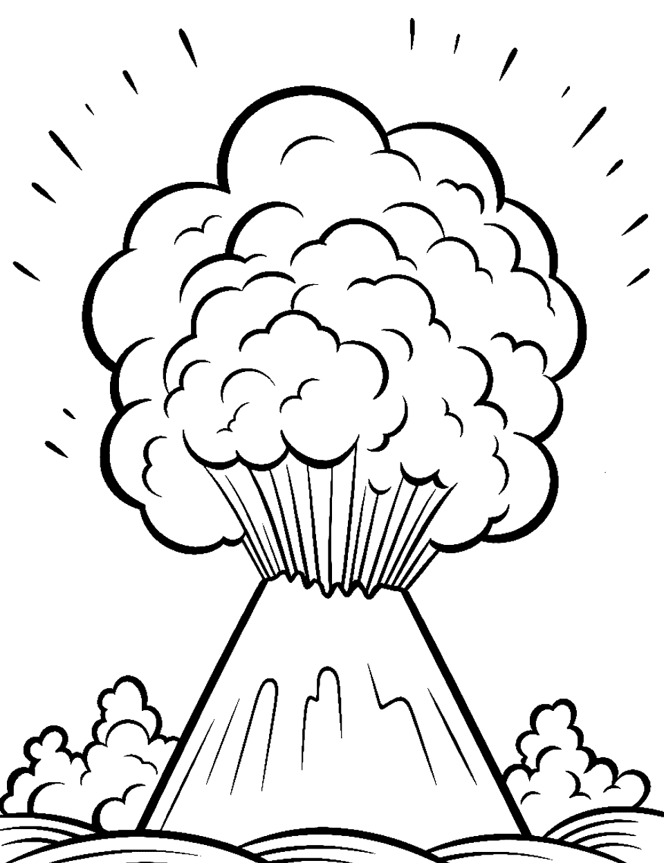 Volcano Venture Coloring Page - An easy-to-draw and color volcano eruption scene.