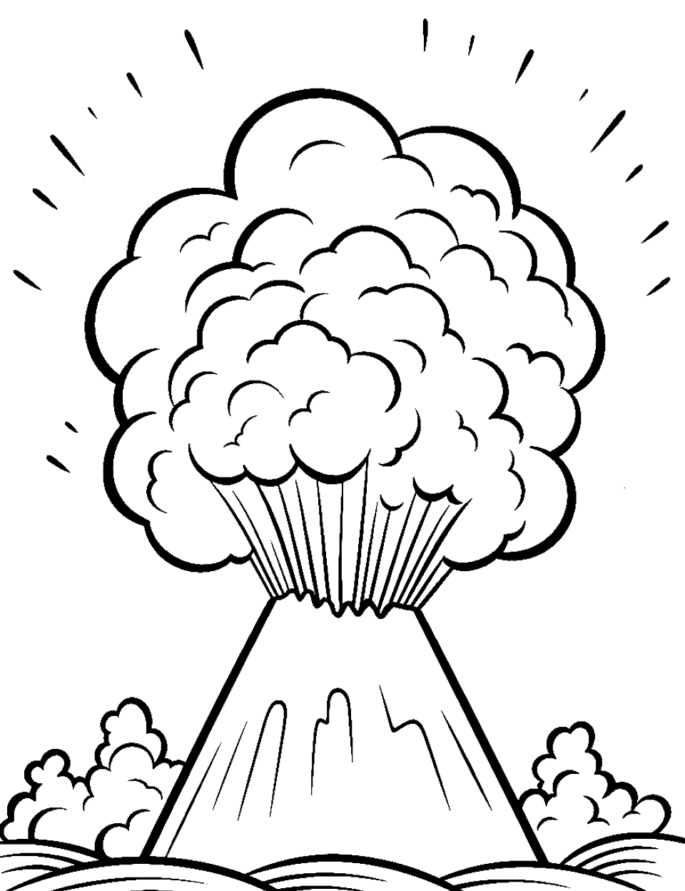 Volcano Venture Preschool Coloring Page - An easy-to-draw and color volcano eruption scene.