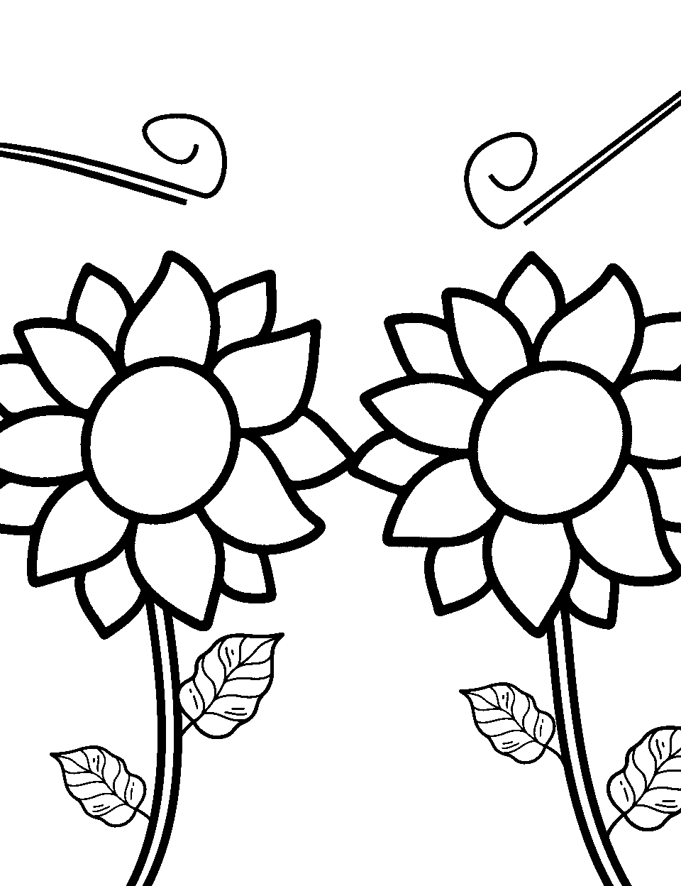 Sunflower Serenade Preschool Coloring Page - Sunflowers swaying in the breeze.