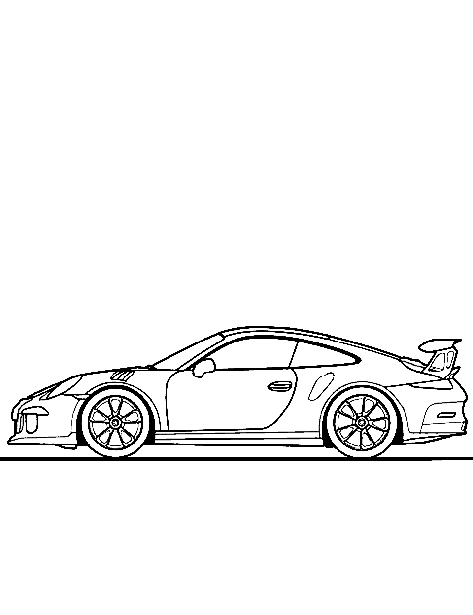 Side View Speedster Race Car Coloring Page - A race car in side view, showing off its aerodynamic design.