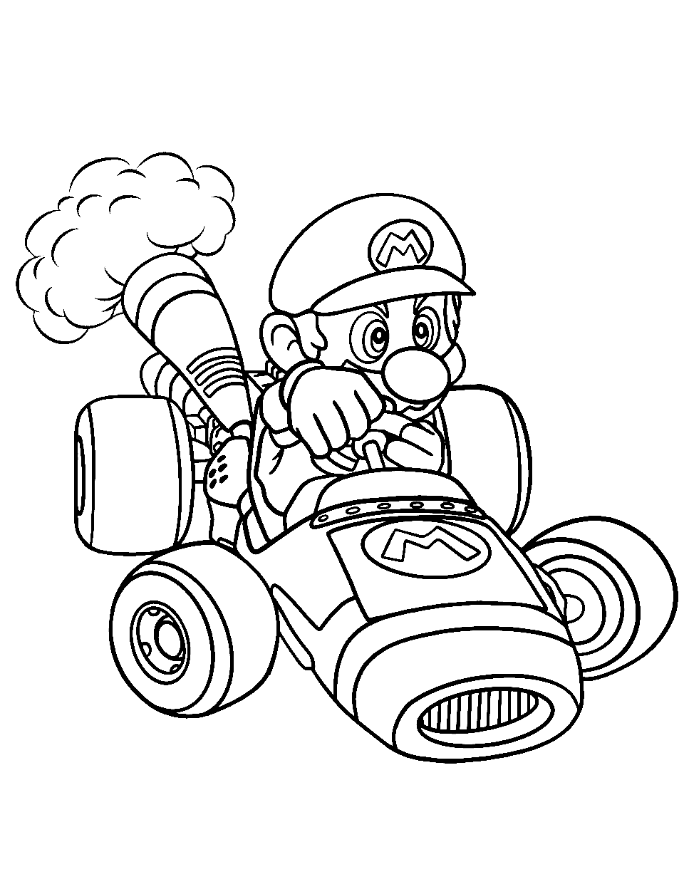 Mario Kart Madness Race Car Coloring Page - A kart from the Mario universe, racing with Mario inside.