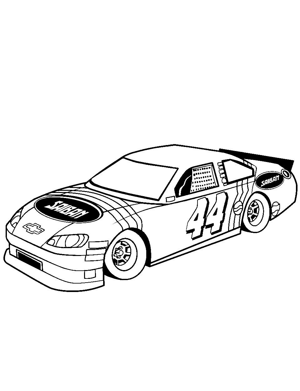 Nascar Prototype Race Car Coloring Page - A Nascar prototype race car showcased for inspection.