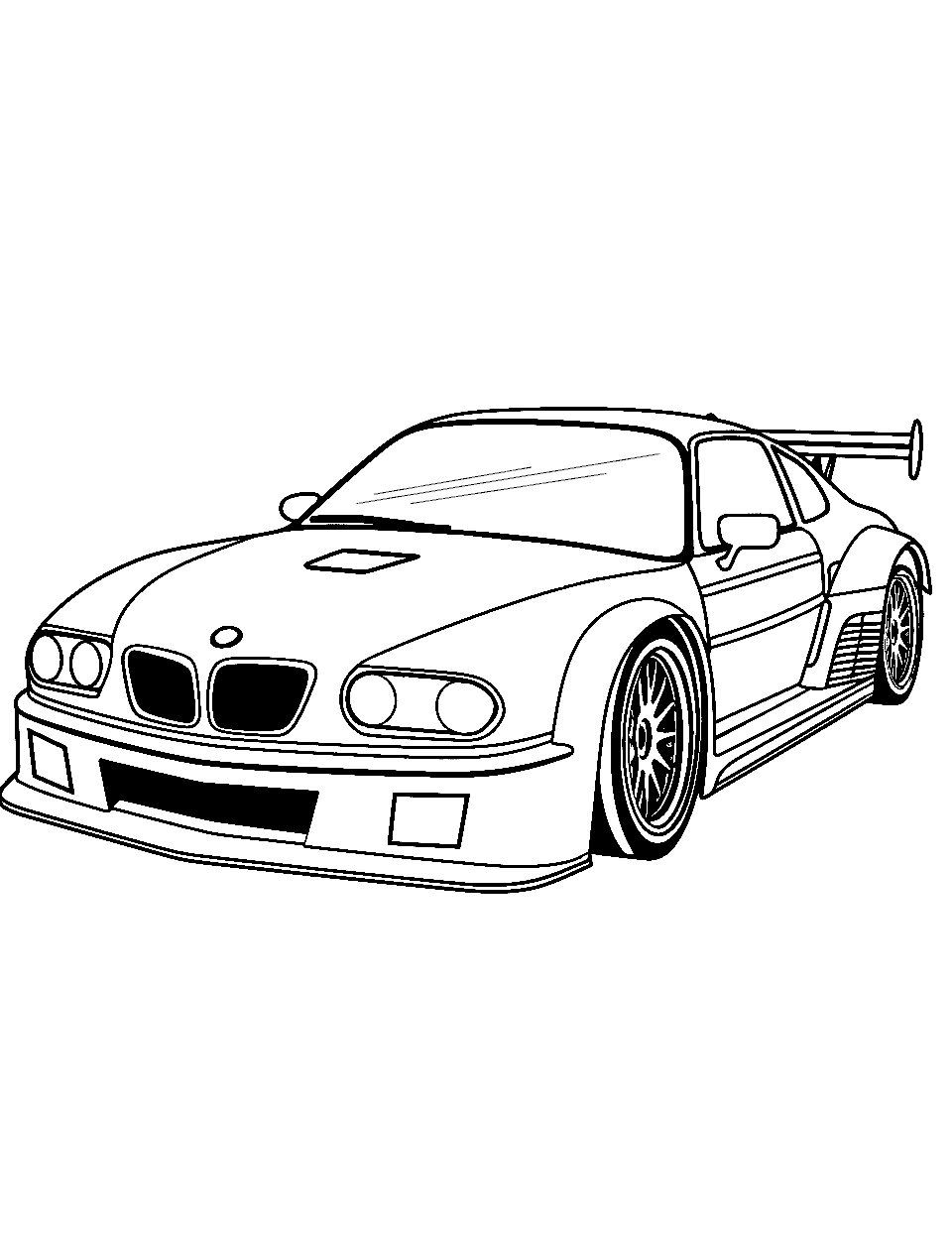 BMW Blitz Race Car Coloring Page - A BMW race car with a sleek, modern design.