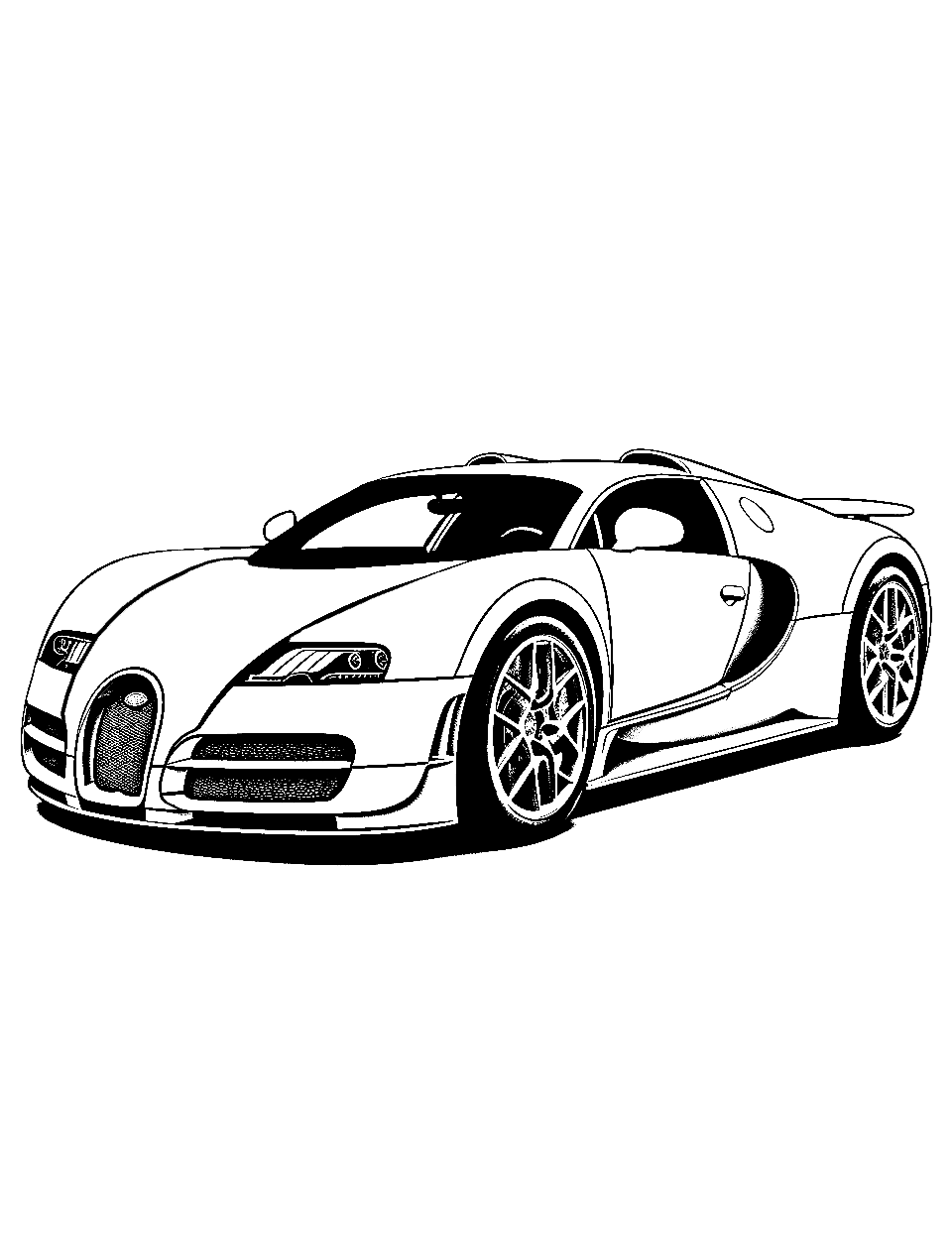 Bugatti Blast Race Car Coloring Page - A Bugatti car showing its high speed and luxury.