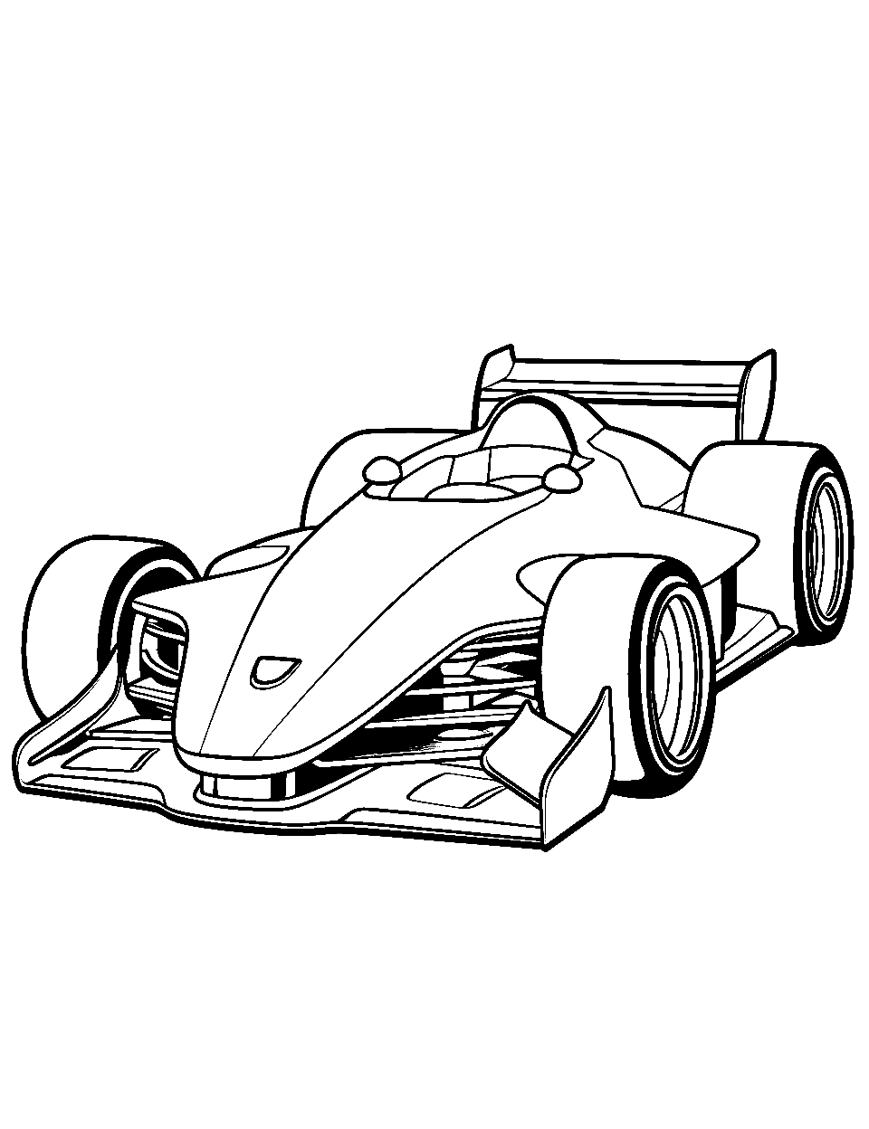 Fun Formula Car Race Coloring Page - A whimsical, cartoon-style Formula race car.