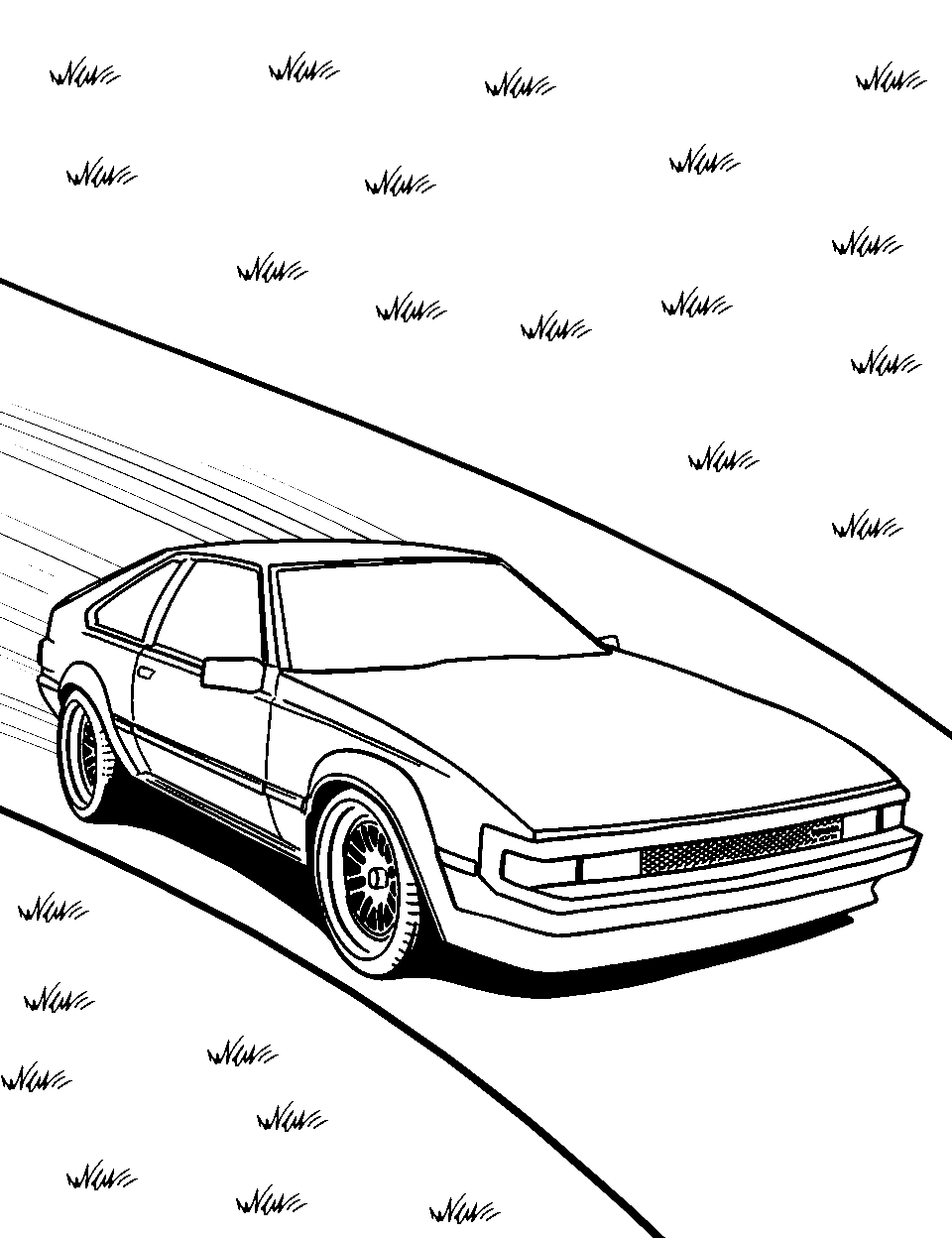Prototype Frenzy Race Car Coloring Page - A Prototype race car speeding down a road.