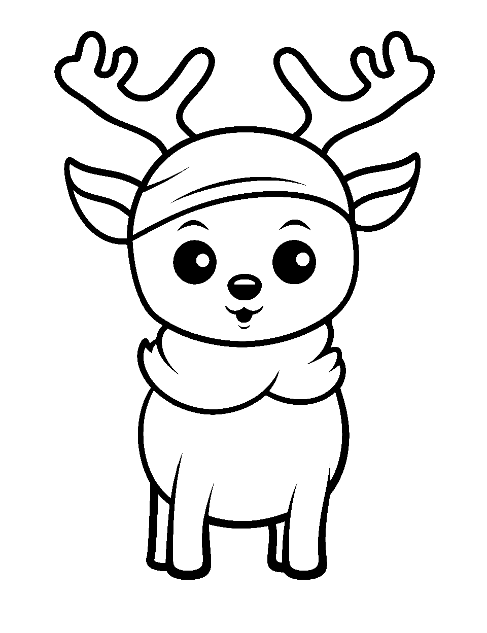 Kawaii Reindeer Santa Coloring Page - Cute, stylized versions of a Kawaii reindeer with big, expressive eyes.