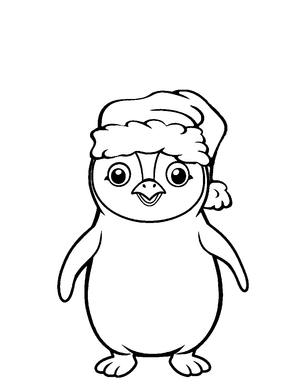Jolly Penguin Santa Coloring Page - A cheerful penguin wearing a Santa hat.