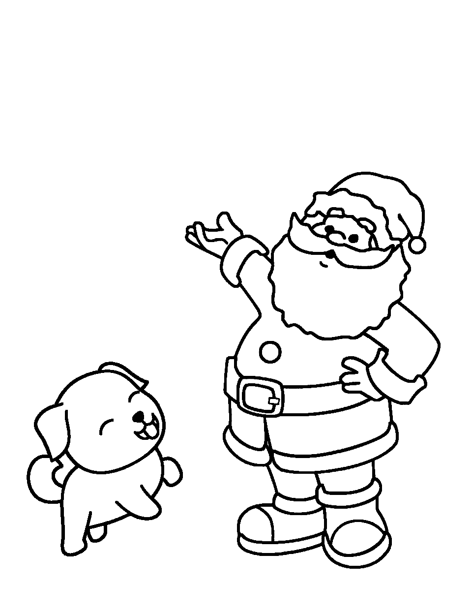 Santa and a Playful Dog Coloring Page - Santa playing with a friendly dog.