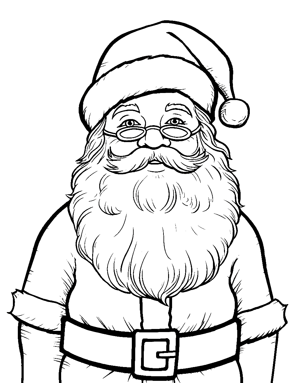 Old Fashioned Santa Portrait Coloring Page - Santa in a vintage suit, with a long beard and twinkling eyes.