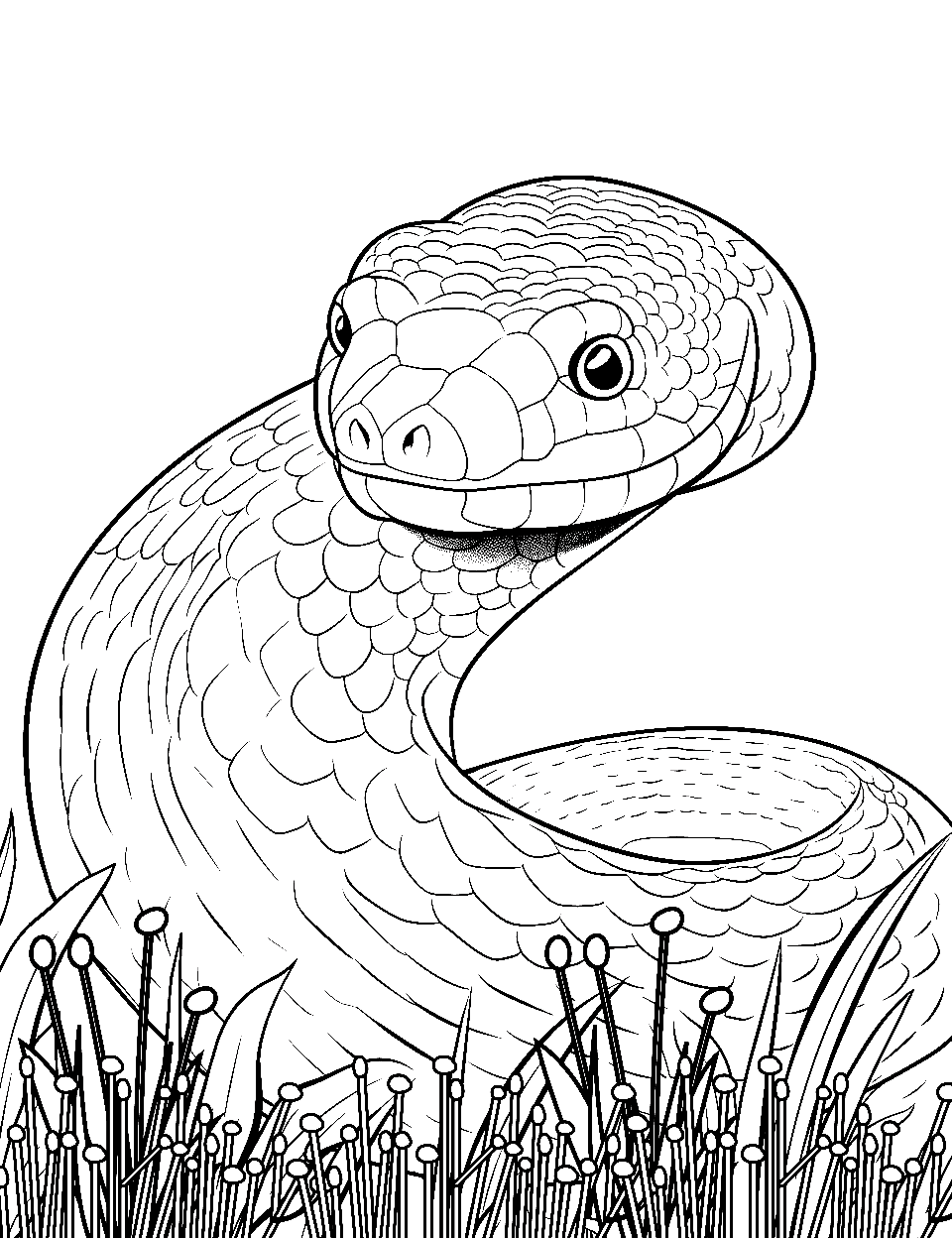 Green Mamba's Territory Coloring Page - A sleek green mamba moving swiftly through the grass.