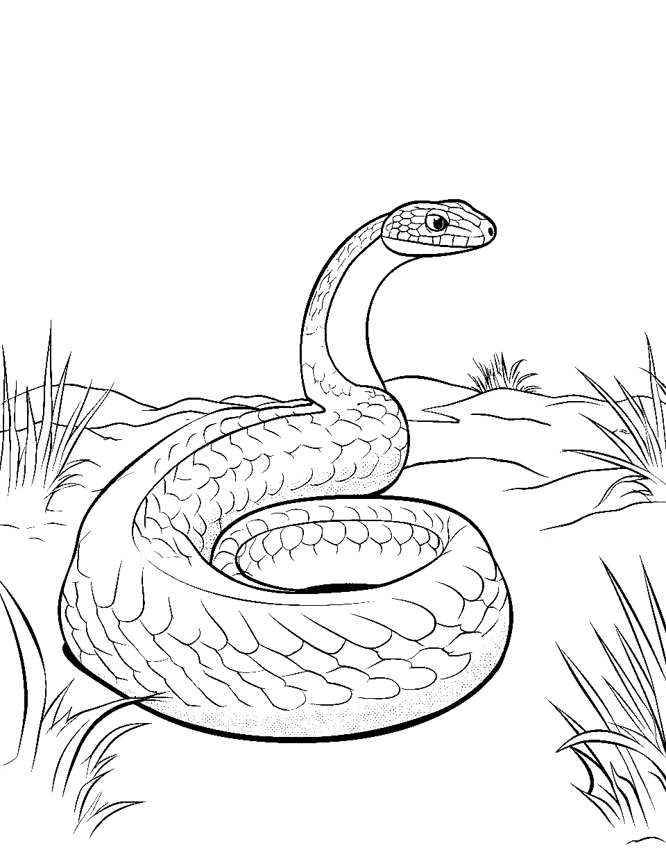 Adder in the Sand Snake Coloring Page - An adder snake is blending with sandy dunes.