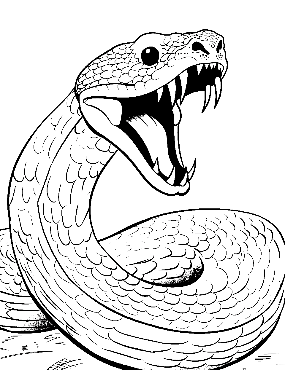 Defensive Snake Attack Coloring Page - A snake in an attack position with a raised head and open mouth.