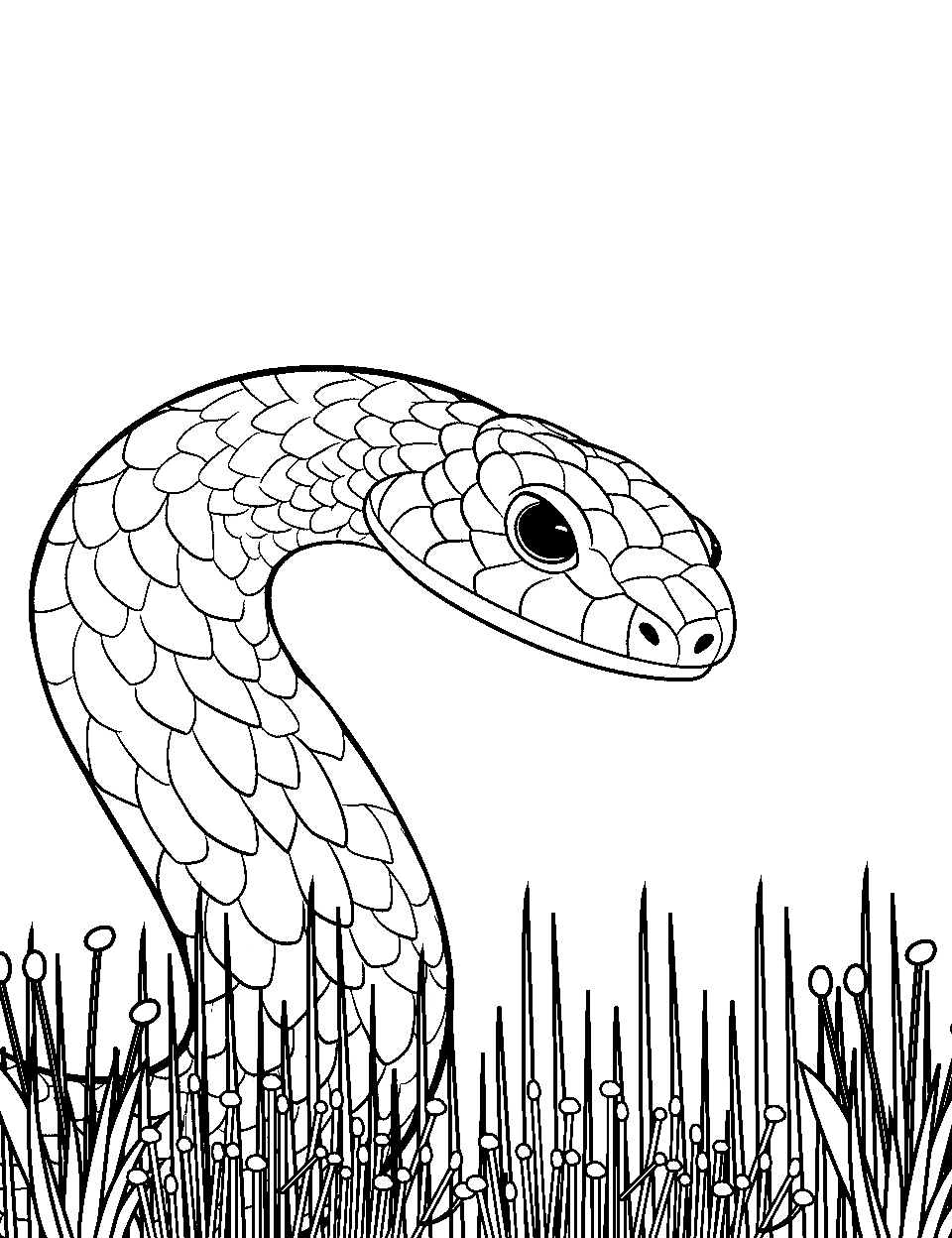 Sneaky Snake Coloring Page - A sneaky snake moving through grass.