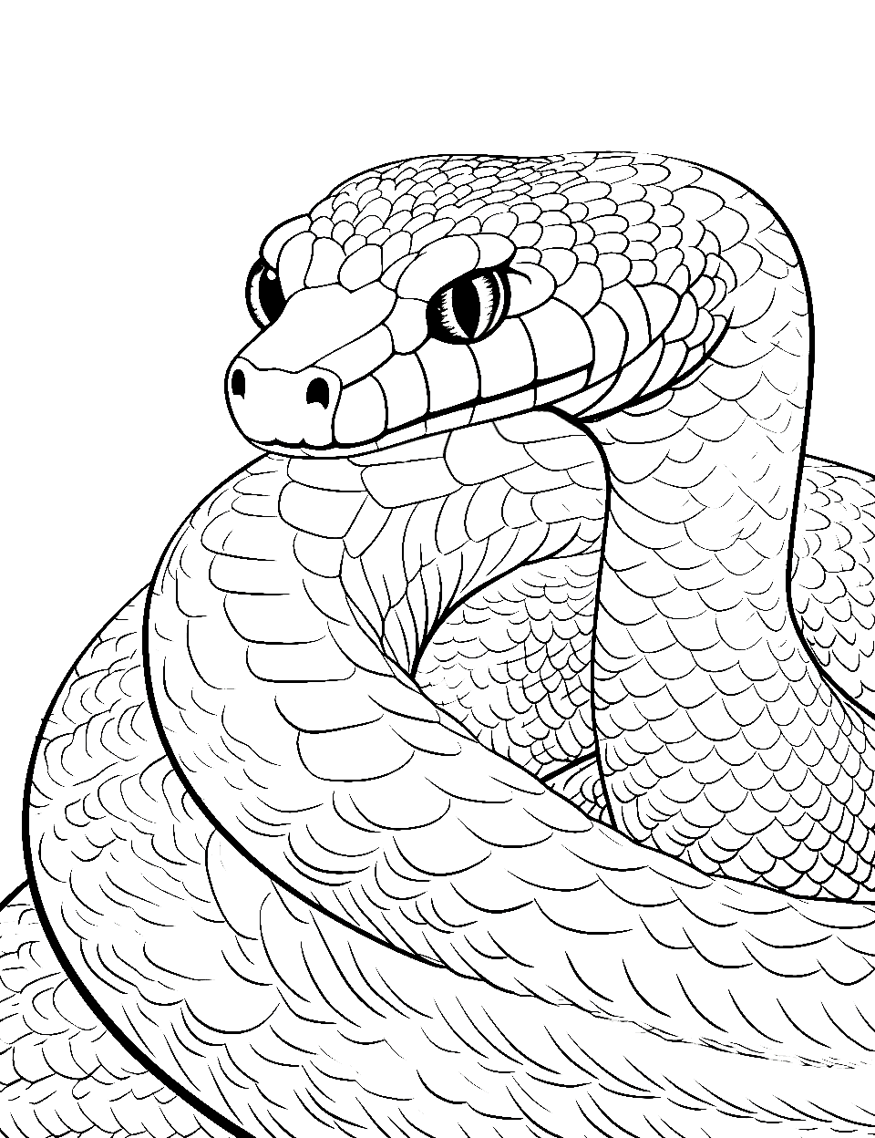 Curved Elegance Snake Coloring Page - A gracefully curved snake with delicate scales.