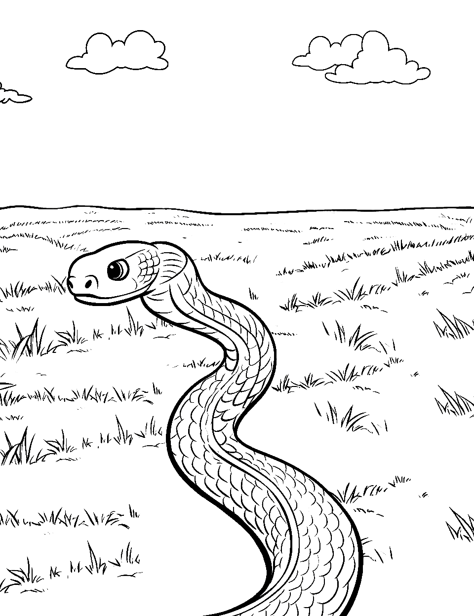 Farm Field Explorer Snake Coloring Page - A snake moving through a farmland.