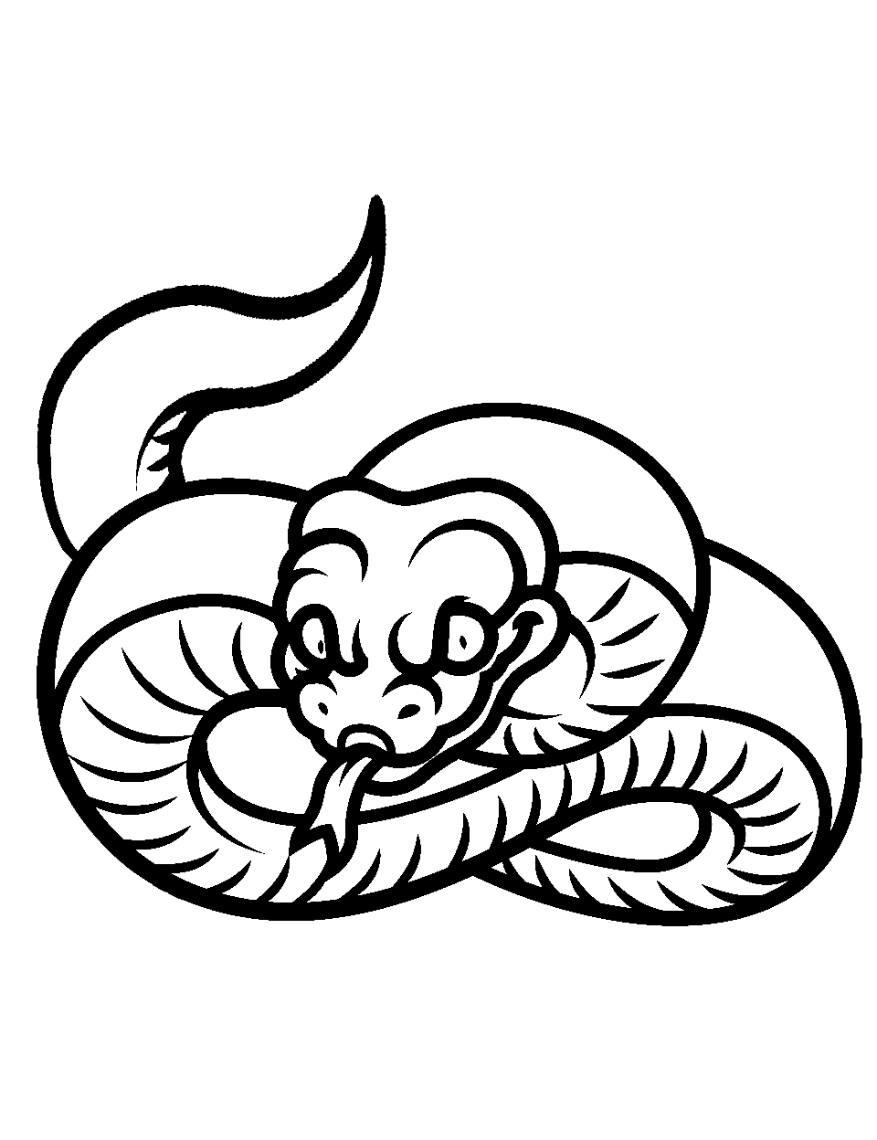 Snake Warning Coloring Page - A snake coiled up with its tail raised, ready to strike.