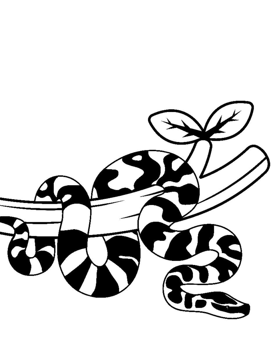 Boa's Strong Grip Coloring Page - A boa constrictor wrapping around a tree branch.