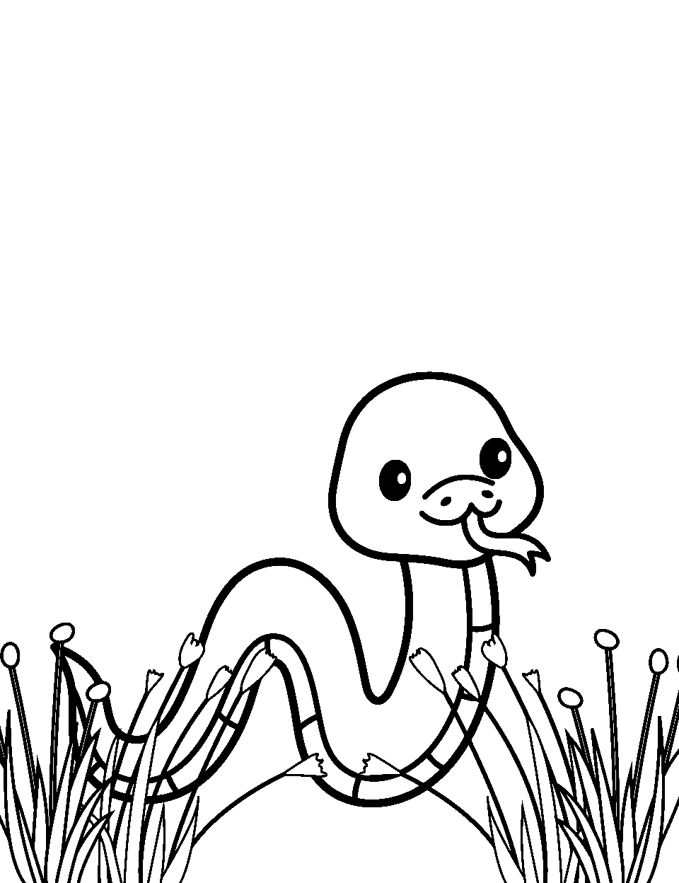 Baby Snake's First Exploration Snake Coloring Page - A tiny baby snake, curiously exploring its surroundings.