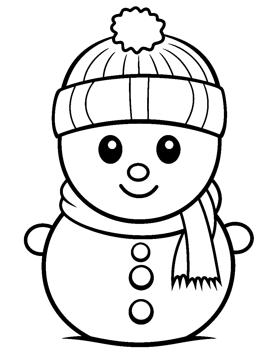Kawaii-Style Snowman Coloring Page - An adorable, Kawaii stylized snowman with big eyes and a cute expression.