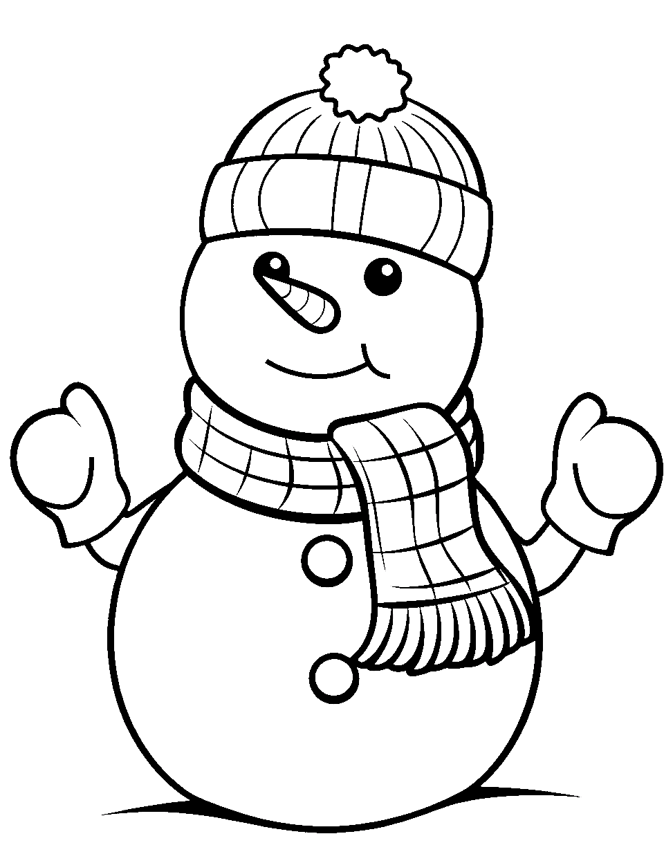 Snowman with Mittens Coloring Page - A snowman dressed in a hat and mittens, enjoying the cold weather.