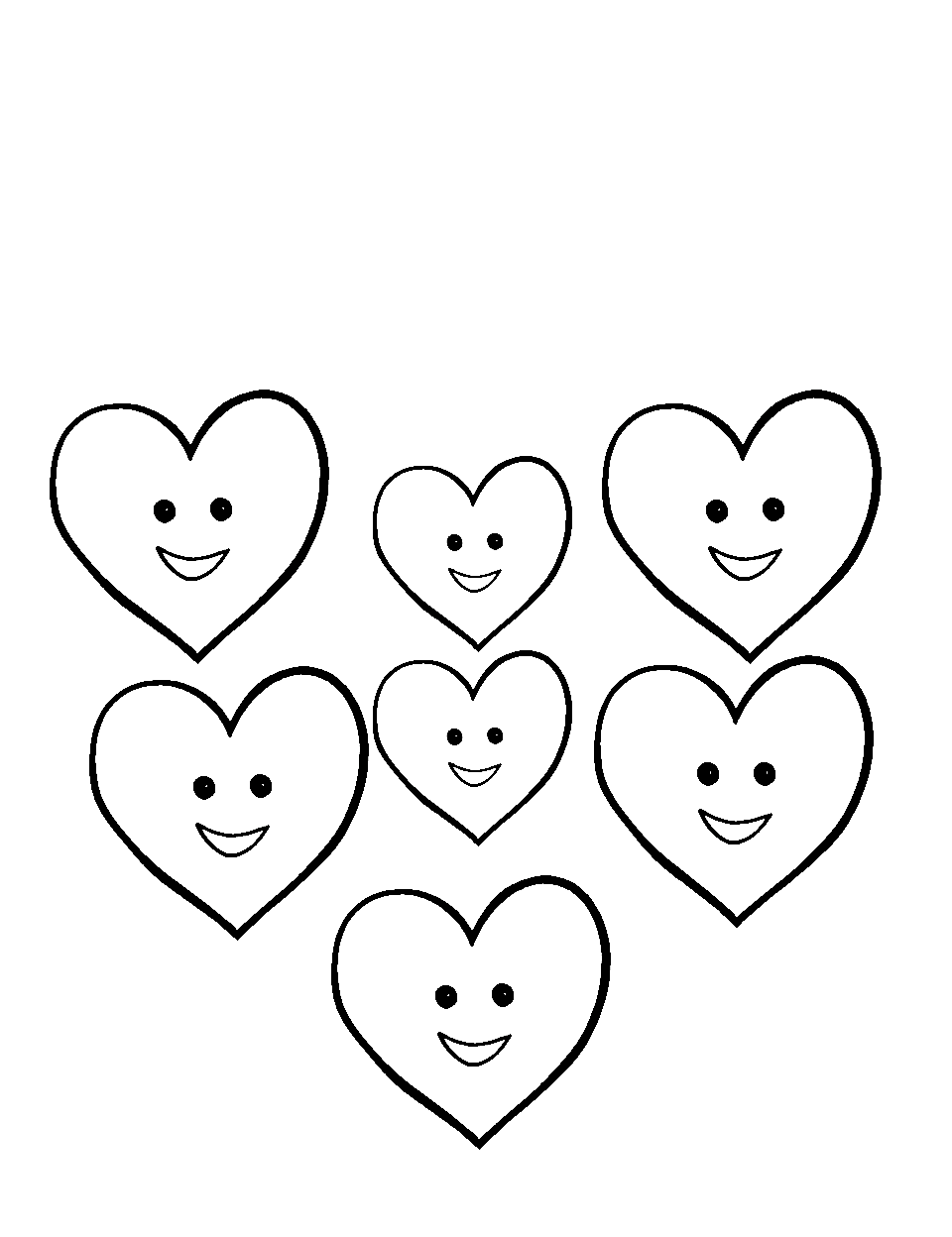 Happy Heart Parade Coloring Page - Rows of smiling hearts marching together, slowly forming a big heart together.