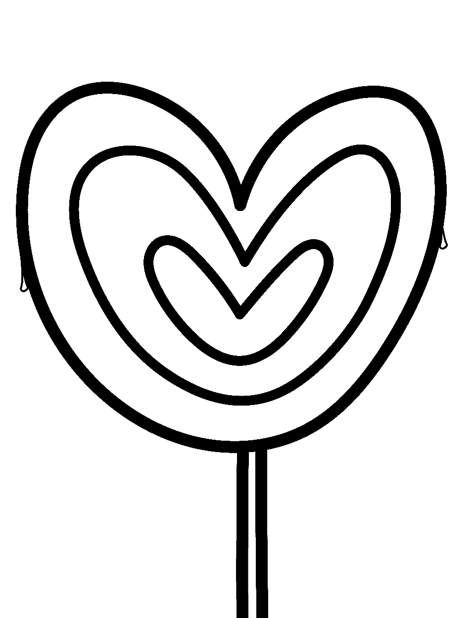 Giant Heart Lollipop Coloring Page - A big heart-shaped lollipop with patterns.