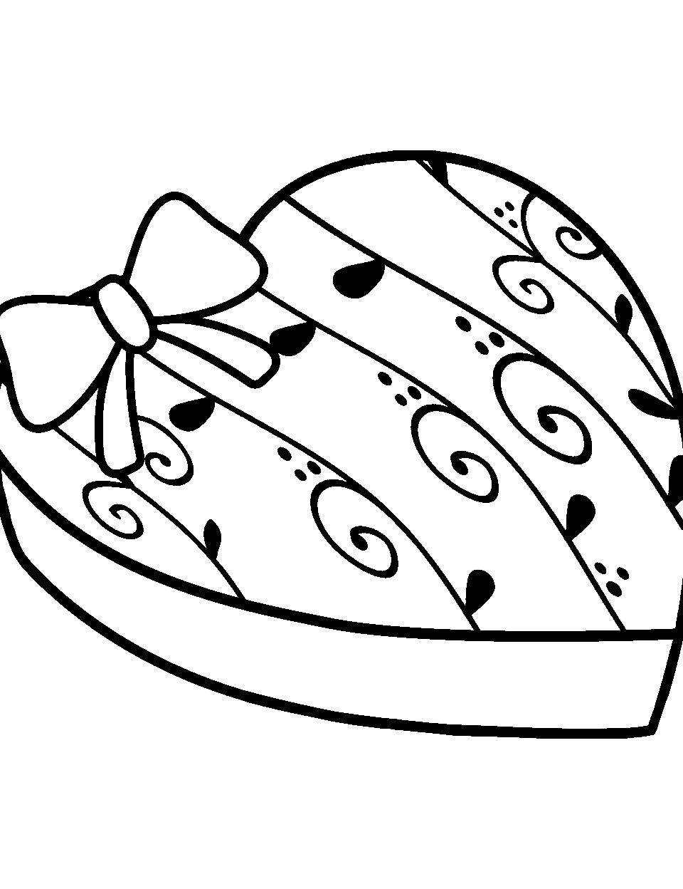 Chocolate Heart Box Valentines Day Coloring Page - A heart-shaped chocolate box with a beautiful design on top.