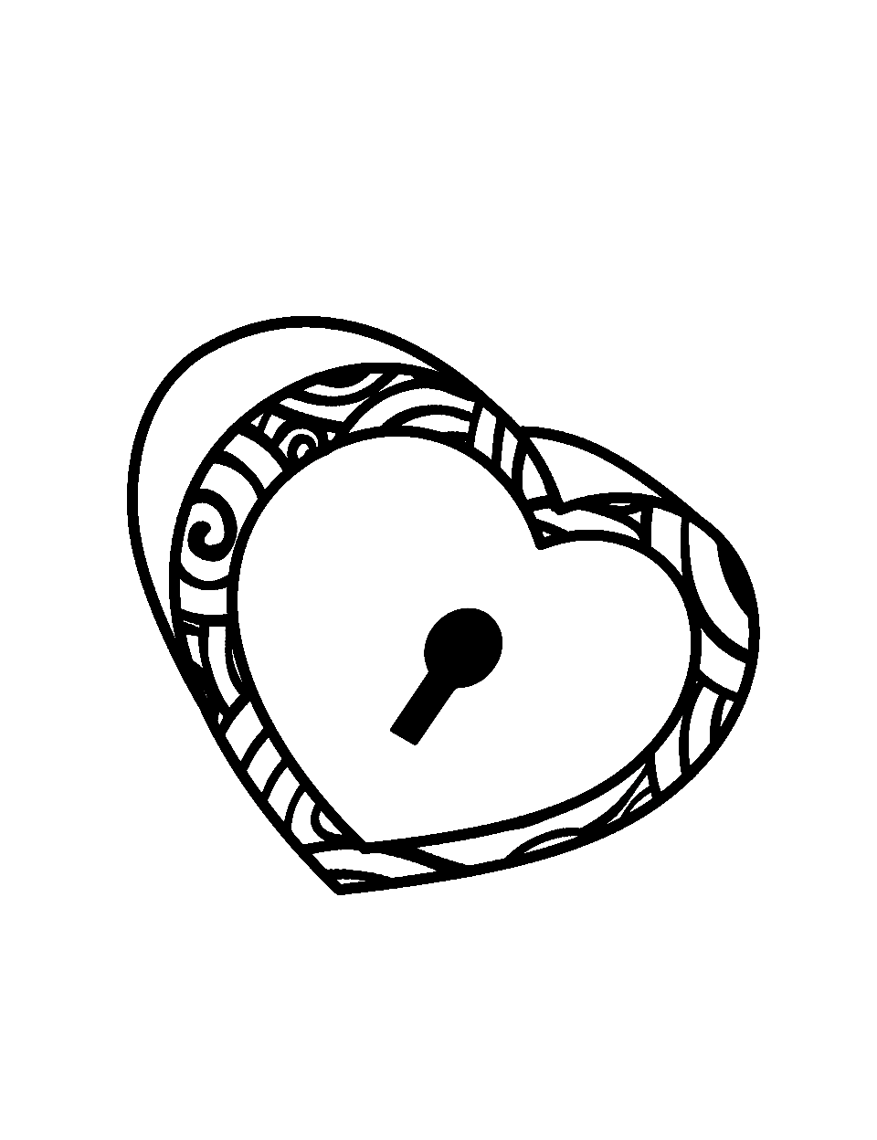 Heart Lock Valentines Day Coloring Page - An ornate lock in the shape of a heart.