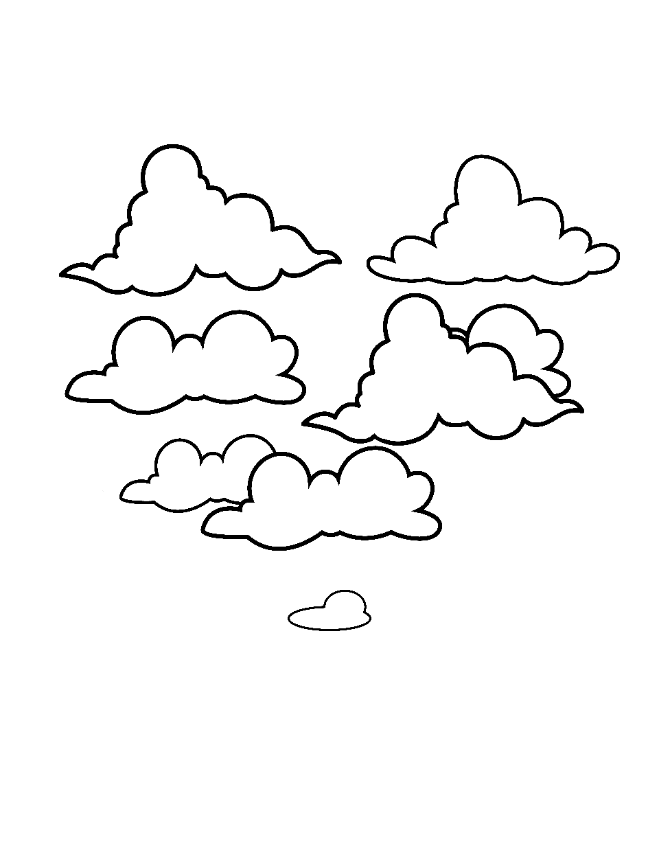 Heart-Shaped Clouds Valentines Day Coloring Page - Fluffy clouds in the sky forming an imaginary heart shape.